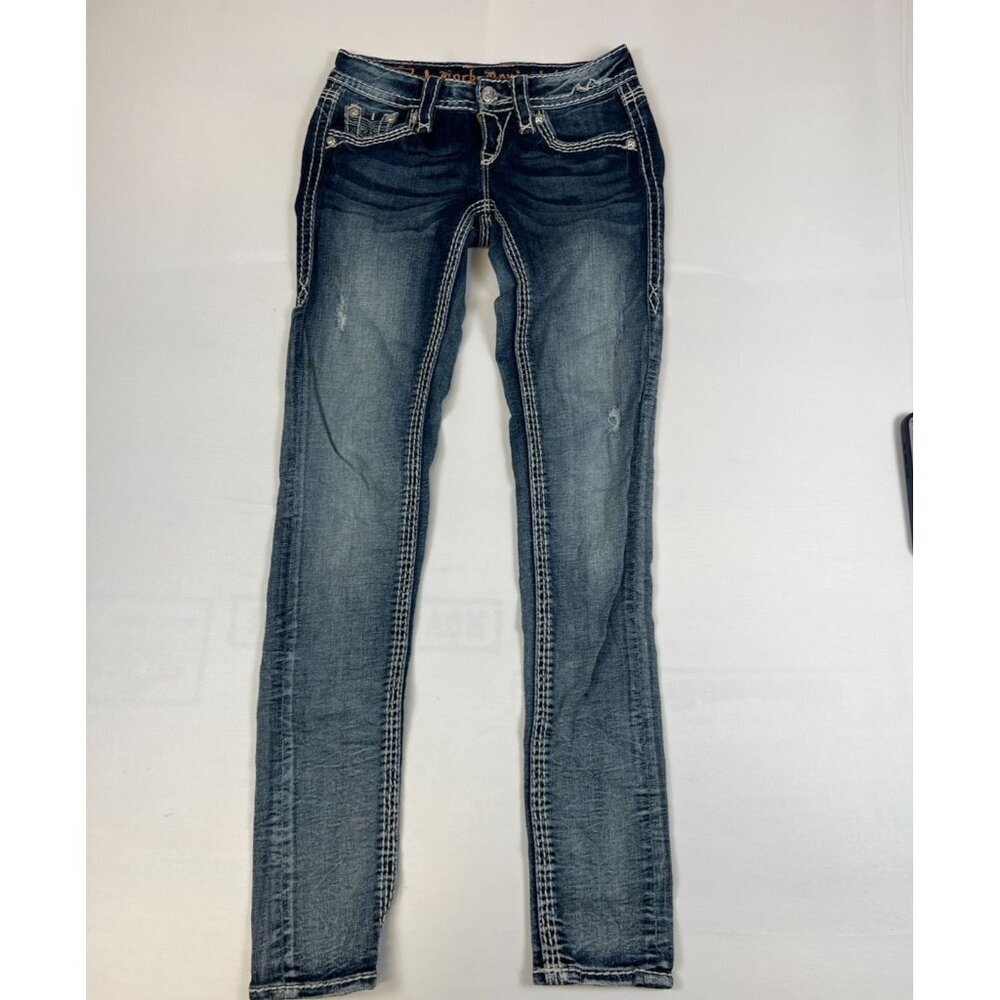 Rock Revival Kai Skinny Women Size 24 Inseam 30 Medium Wash Embellished Jeans